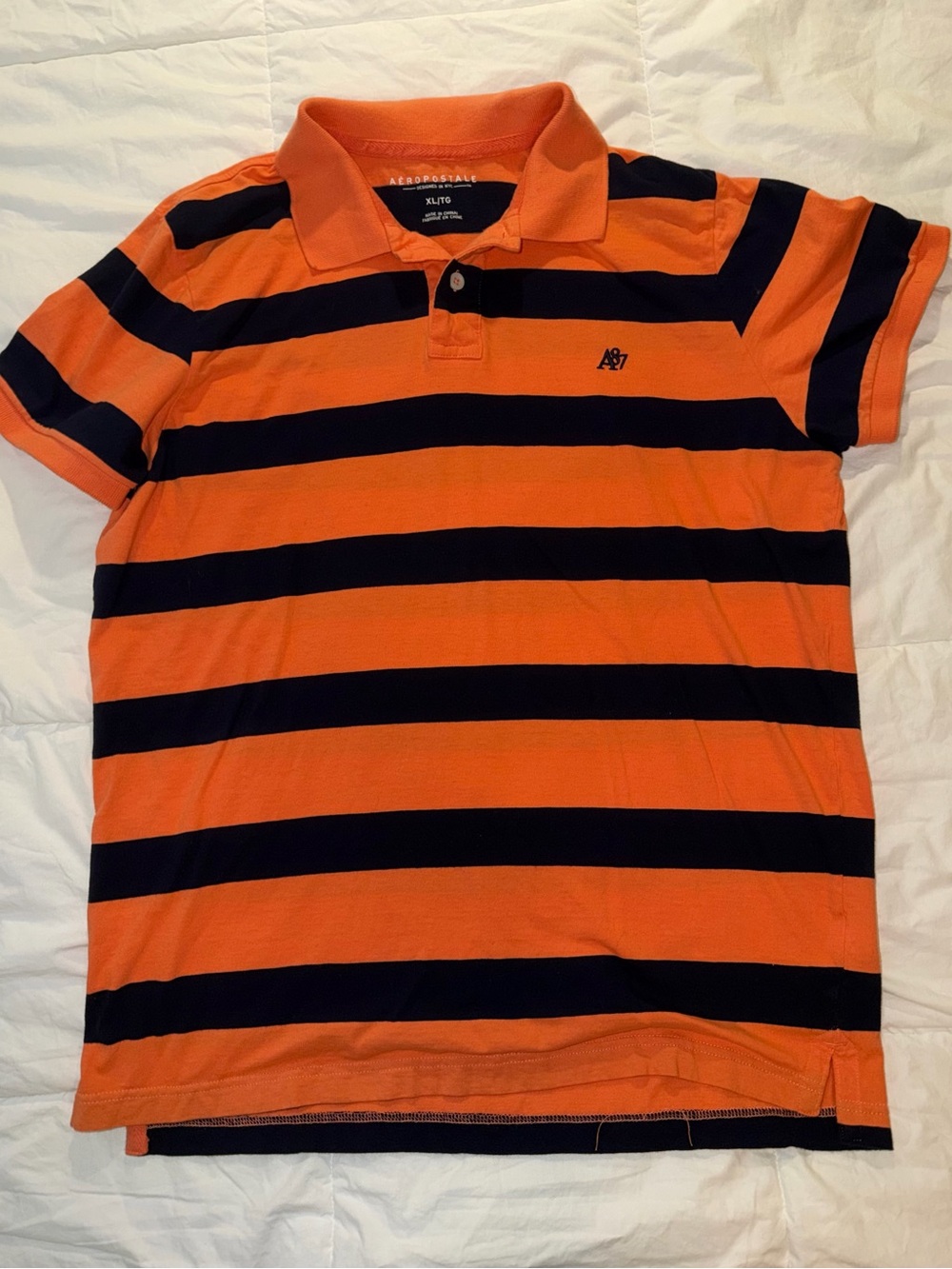 Aeropostale Orange & Navy Striped Polo Shirt - Men’s XL